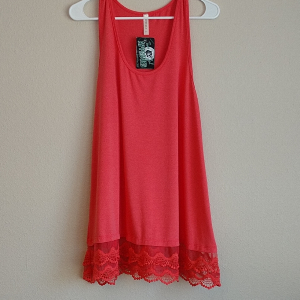 Coral Long Lace Bottom Tunic Top